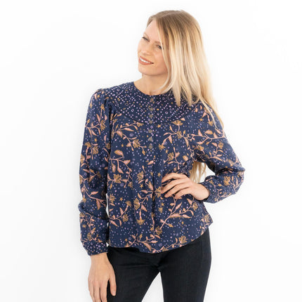 White Stuff Navy Phoebe Floral Print Shirts-Quality Brands Outlet-
