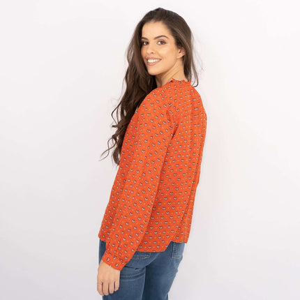 White Stuff Long Sleeve Rust Red Lightweight Animal Print Tops-Quality Brands Outlet-