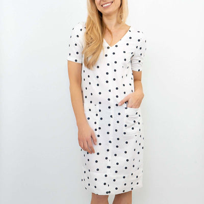 M&S Linen Blend Polka Dot Short Sleeve Shift Dress