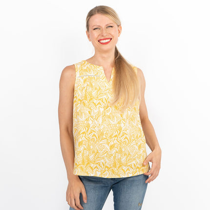 Women's Yellow Floral Sleeveless Casual Lightweight Linen Blend Vests Cami Tops-Quality Brands Outlet-