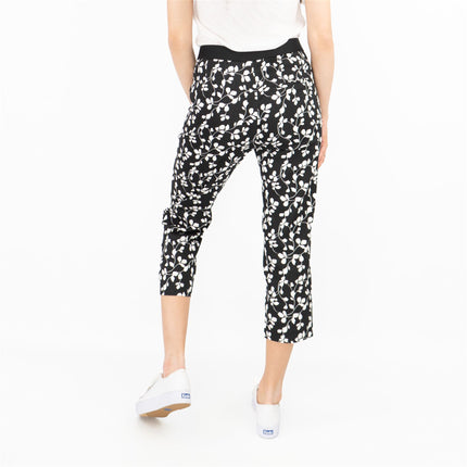 M&S Mia Black Flower Print Slim Leg Tapered Crop Chino Trousers - Quality Brands Outlet