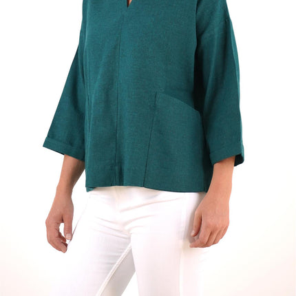 Seasalt Carlyon Bay Green Relaxed Fit Blouse 3/4 Sleeve Tops-Quality Brands Outlet-