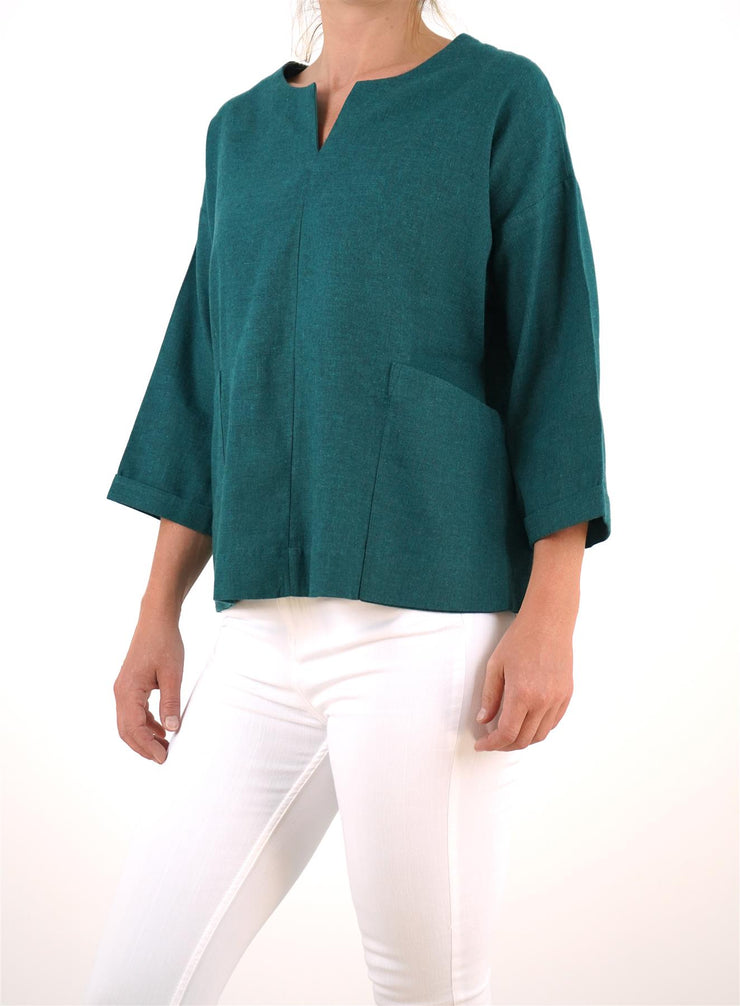 Seasalt Carlyon Bay Green Relaxed Fit Blouse 3/4 Sleeve Tops - Quality Brands Outlet