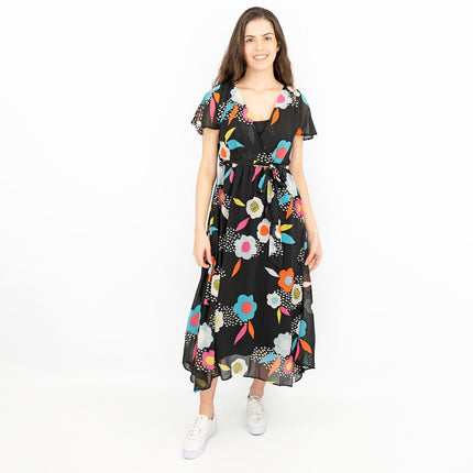 Frugi Celeste River Flower Maternity Nursing Cross Wrap Midi Dress