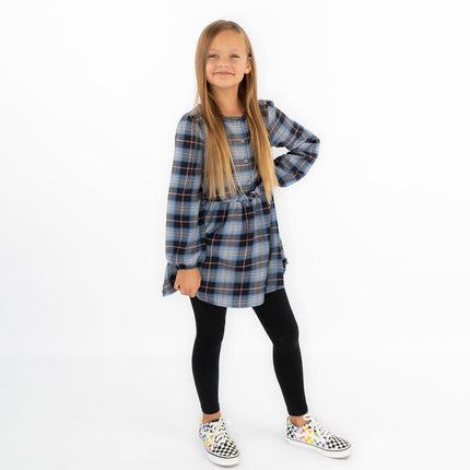 Girls Blue Long Sleeve Check Dresses-Quality Brands Outlet-