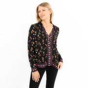 Black Floral Long Sleeve Relaxed Fit Shirts Button-Up Women's Tops