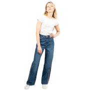 M&S High Rise Blue Denim Wide Leg Jeans with Side Trim