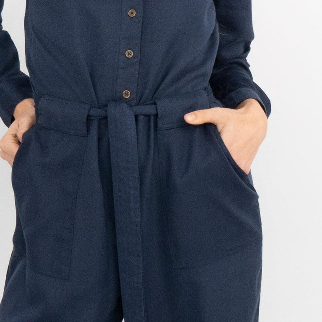White Stuff Skyline Navy Blue Denim Long Sleeve Relaxed Leg Jumpsuit-Quality Brands Outlet-