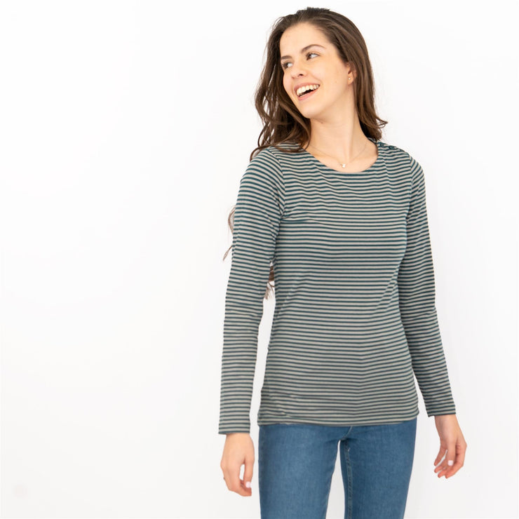 Seasalt Breton Green Grey Stripe Long Sleeve Tops - Quality Brands Outlet