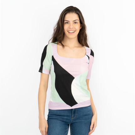 Coast Colour Block Short Sleeve Square Neck Tops-Quality Brands Outlet-