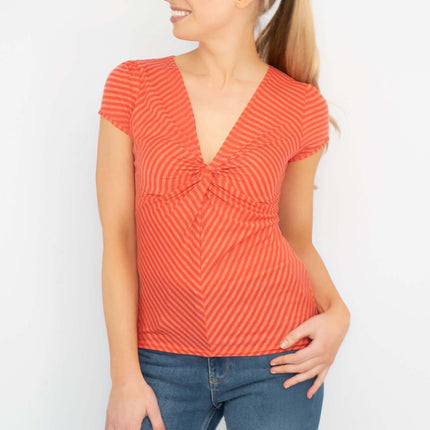 Phase Eight Orange Stripe Twist Front Short Sleeve Top