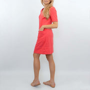 M&S Linen Blend Coral Short Sleeve Shift Dress