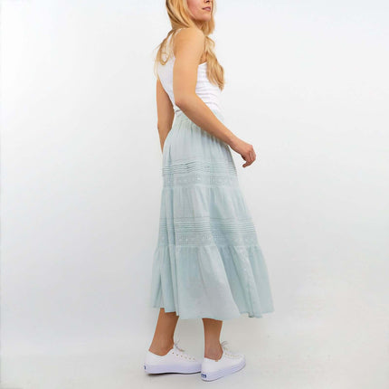 M&S Per Una Mint Green Tiered Relaxed Flare Long Maxi Skirts-Quality Brands Outlet-