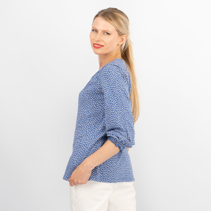 Blue Ditsy Floral 3/4 Sleeve Soft Relaxed Jersey Tops