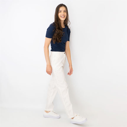M&S Cotton Rich Tapered Leg Ankle Grazer White Stretch Cotton Chino Trousers - Quality Brands Outlet