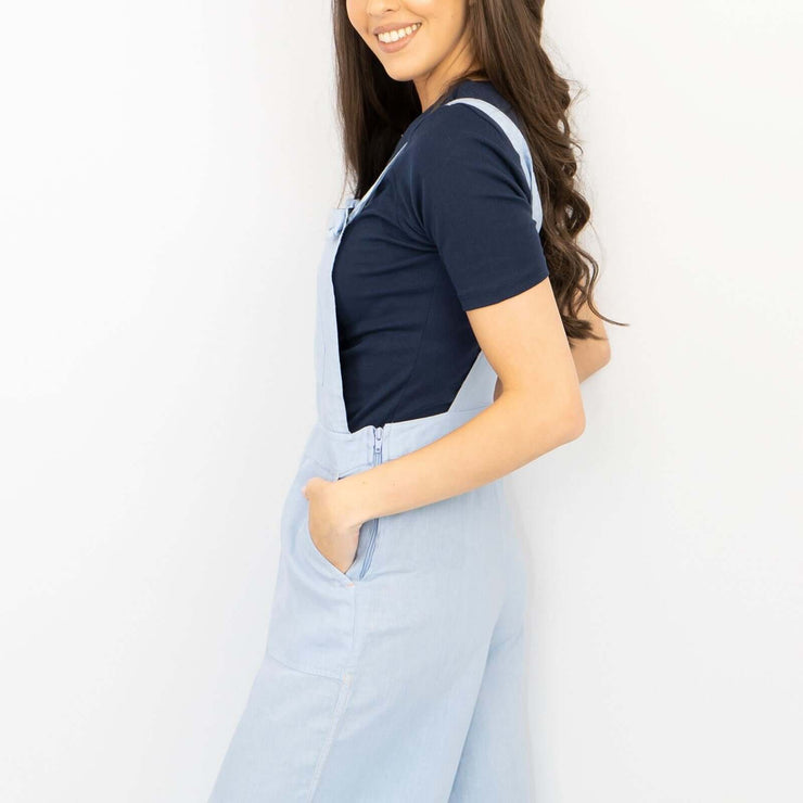White Stuff Debbie Light Blue Crop Wide Leg Relaxed Dungarees