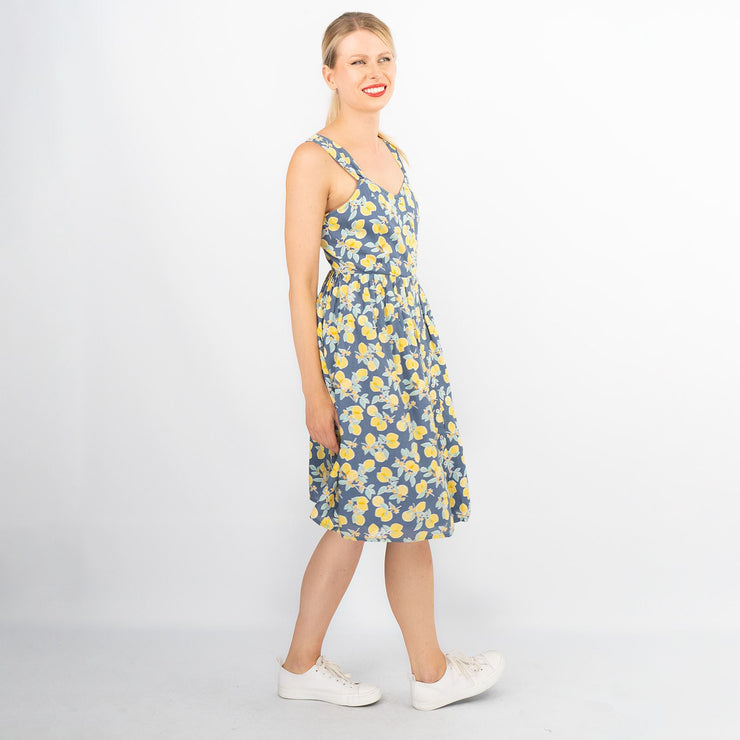 Lemon Print Sundresses Lightweight Cotton Sleeveless Strappy Women&