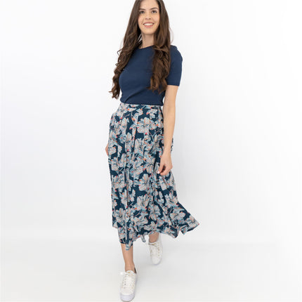 Seasalt Artists Anemone Oil Paint Navy Blue Flare Midi Skirts-Quality Brands Outlet-