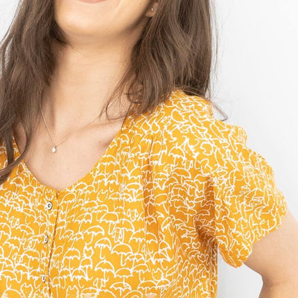 White Stuff Short Sleeve Yellow Umbrella Print Relaxed Casual Tops