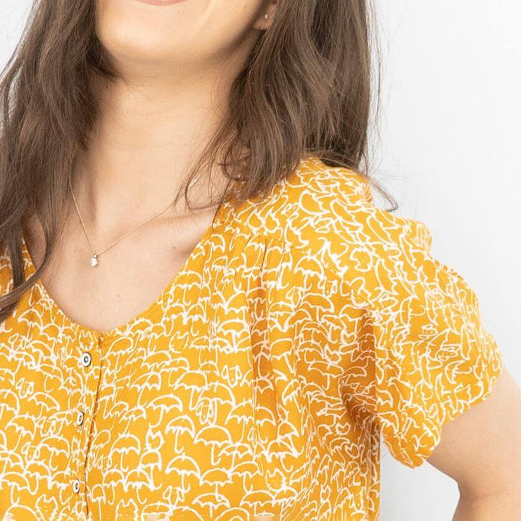 White Stuff Short Sleeve Yellow Umbrella Print Relaxed Casual Tops