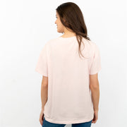 Hush Light Pink V-Neck Short Sleeve Linen Blend Tops