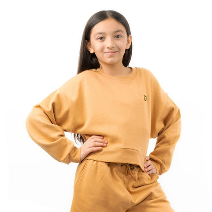 Lyle & Scott Girls Long Sleeve Mustard Yellow Cropped Fleece Lined Sweatshirts-Quality Brands Outlet-