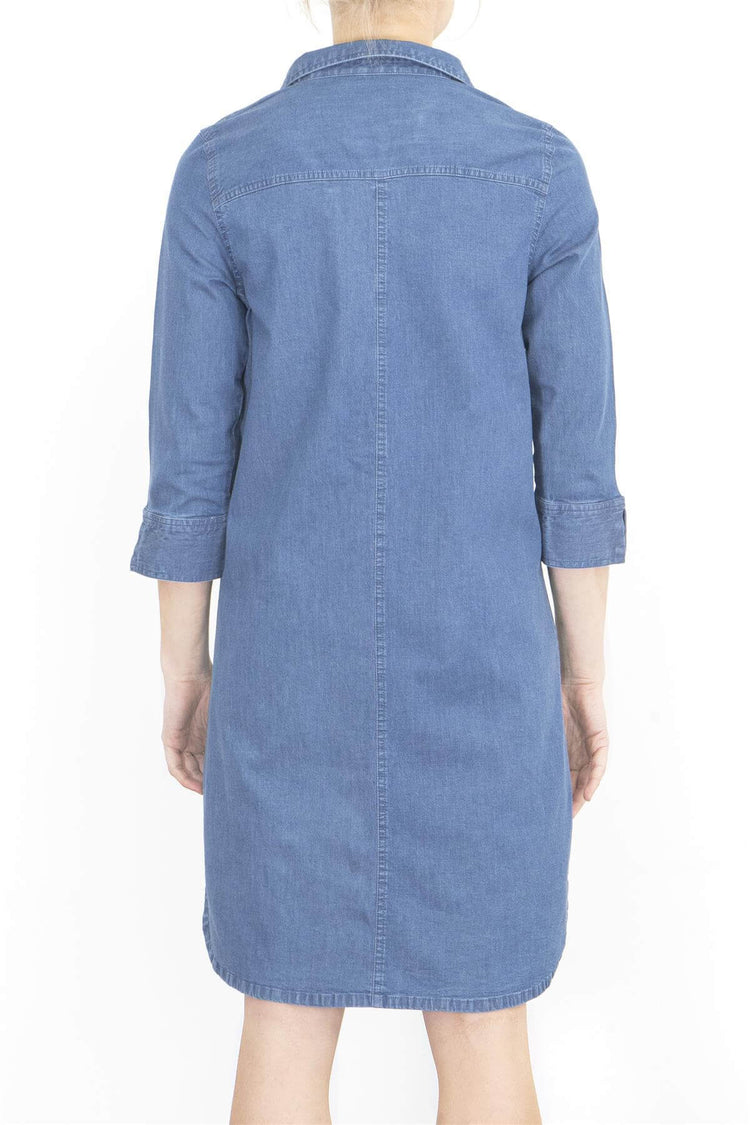 chinese dress ladies Bonmarche Mid Blue Denim 3/4 Sleeve Casual Short Dress with Pockets