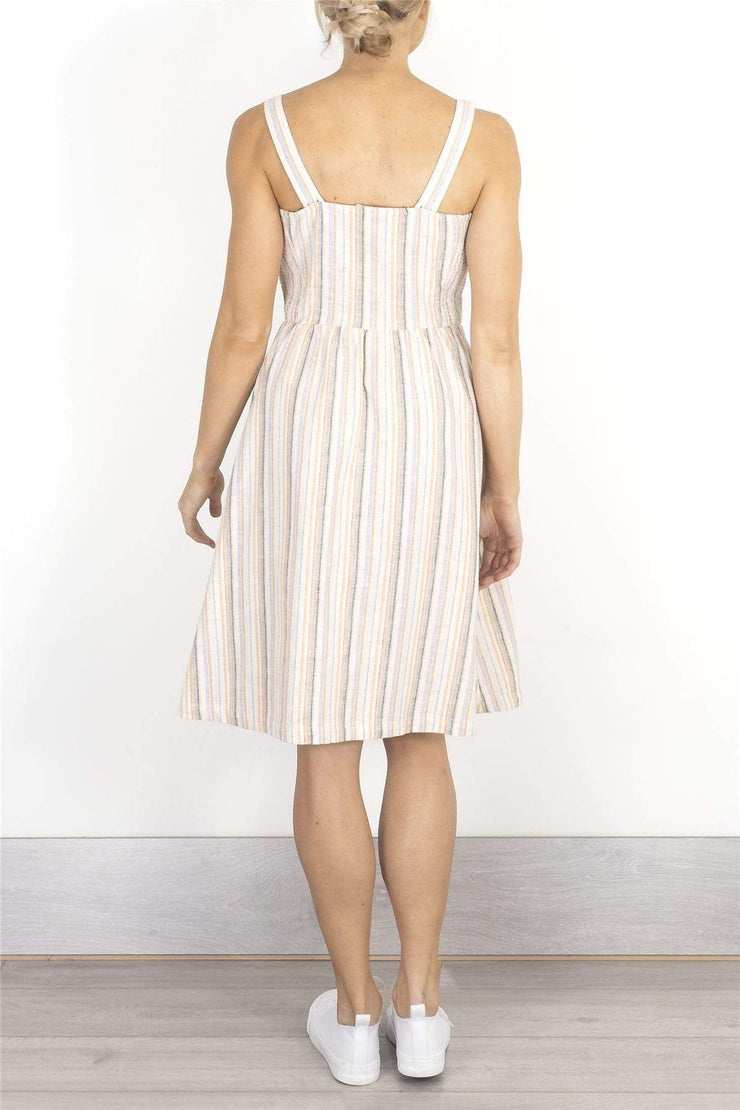FatFace Stripe Aubrey Ivory Linen Sleeveless Dress