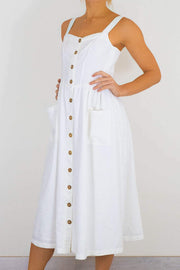 FatFace White Aubrey Linen Sleeveless Midi Dress