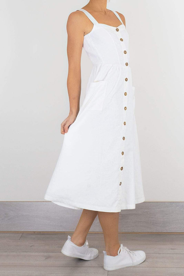 FatFace White Aubrey Linen Sleeveless Midi Dress