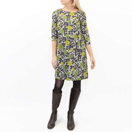 Seasalt Carwinnion Green Floral Print Lightweight 3/4 Sleeve Short Dress-Quality Brands Outlet-
