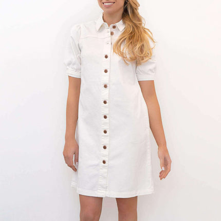 Monsoon Ivory Denim Short Sleeve Button Through Shirt Dress-Quality Brands Outlet-