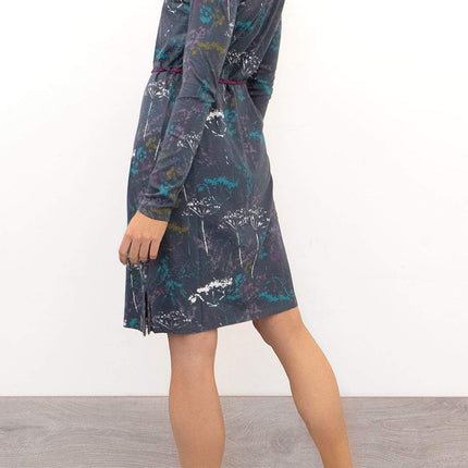Mistral Pressed Flower Long Sleeve Casual Cotton Jersey Short Dress-Quality Brands Outlet-