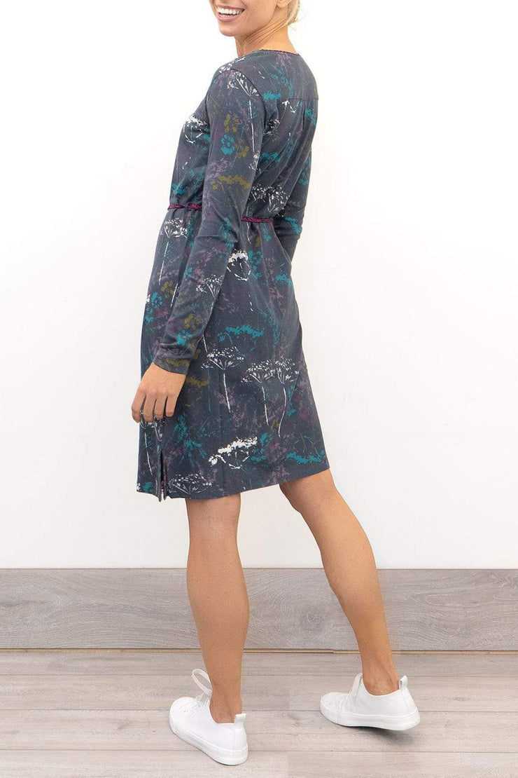Mistral Pressed Flower Long Sleeve Casual Cotton Jersey Short Dress - Quality Brands Outlet