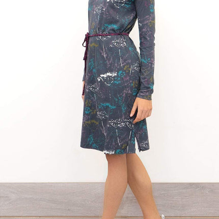 Mistral Pressed Flower Long Sleeve Casual Cotton Jersey Short Dress-Quality Brands Outlet-