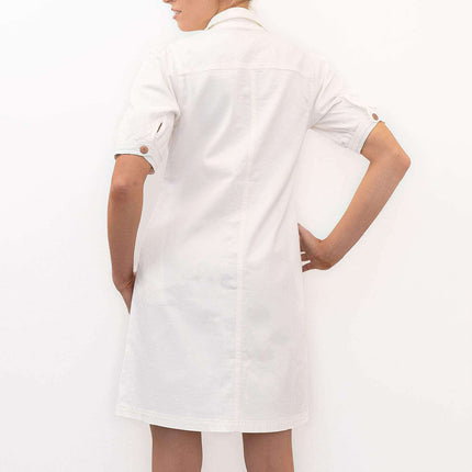Monsoon Ivory Denim Short Sleeve Button Through Shirt Dress-Quality Brands Outlet-