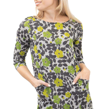 Seasalt Carwinnion Green Floral Print Lightweight 3/4 Sleeve Short Dress-Quality Brands Outlet-