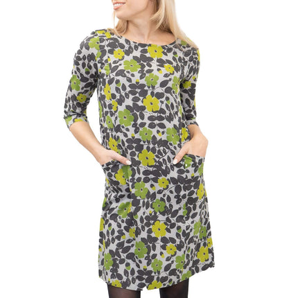 Seasalt Carwinnion Green Floral Print Lightweight 3/4 Sleeve Short Dress-Quality Brands Outlet-