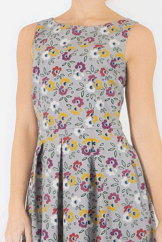 Seasalt Merthen Grey Floral Sleeveless Midi Dress-Quality Brands Outlet-