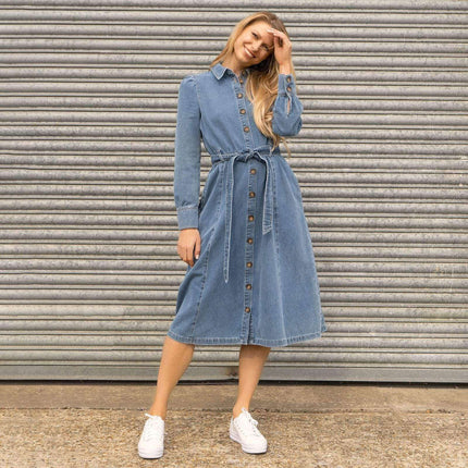 M&S Holly Willoughby Midi Denim Belted Pockets Shirt Dress