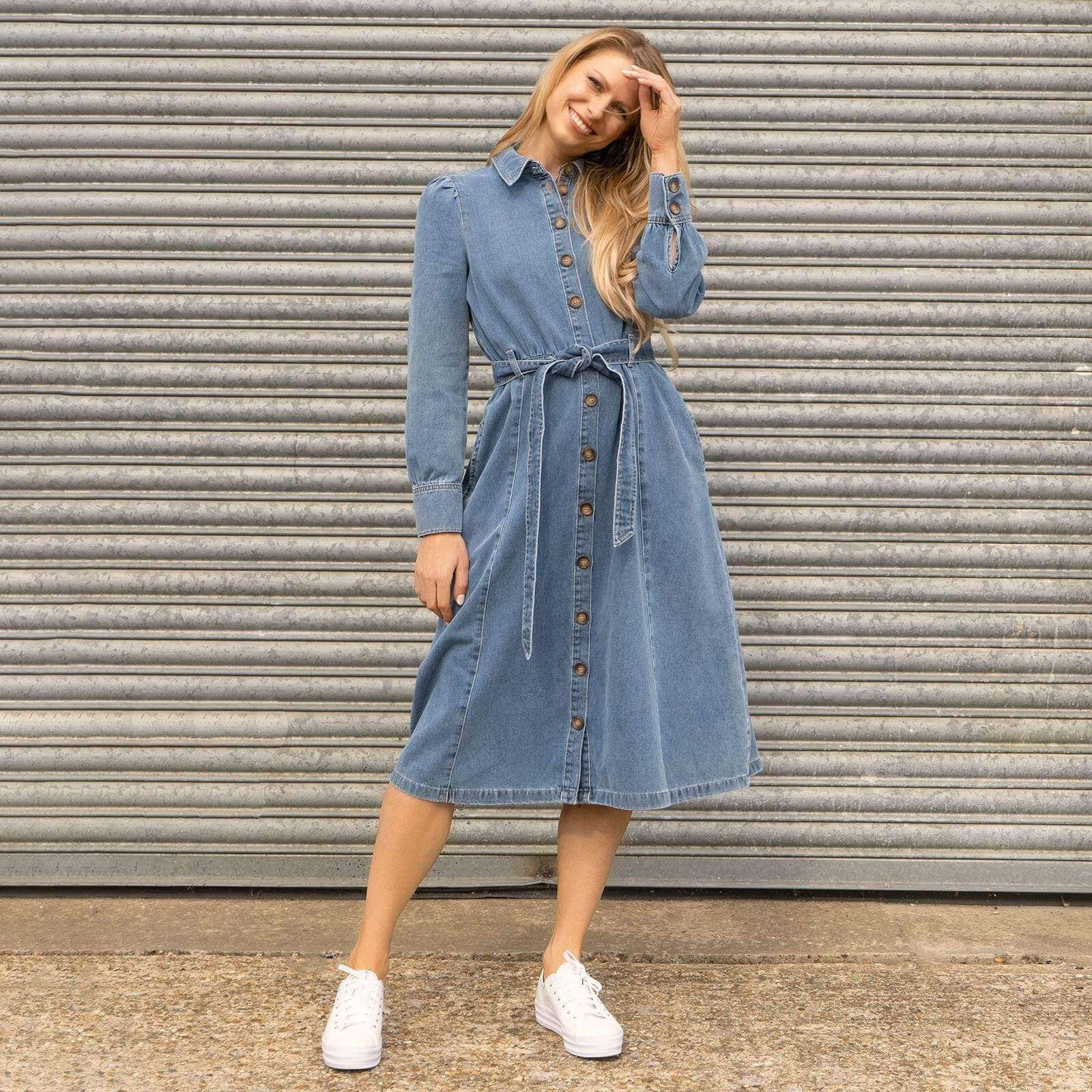 women's long denim dress Wrangler Slit Front Maxi Yeehaw! Women's Denim & Jean Dresses