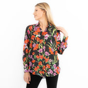 Karen Millen Black Floral Satin Long Sleeve Button-Up Shirts