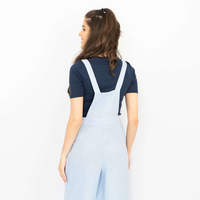 White Stuff Debbie Light Blue Crop Wide Leg Relaxed Dungarees-Quality Brands Outlet-