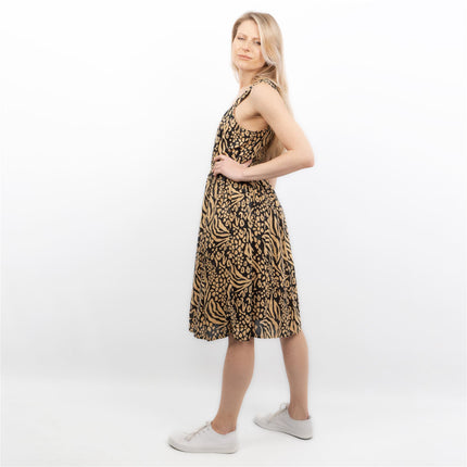 Black Leopard Print Sleeveless Women's Midi Dress Sundress-Quality Brands Outlet-