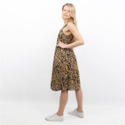 Black Leopard Print Sleeveless Women's Midi Dress Sundress