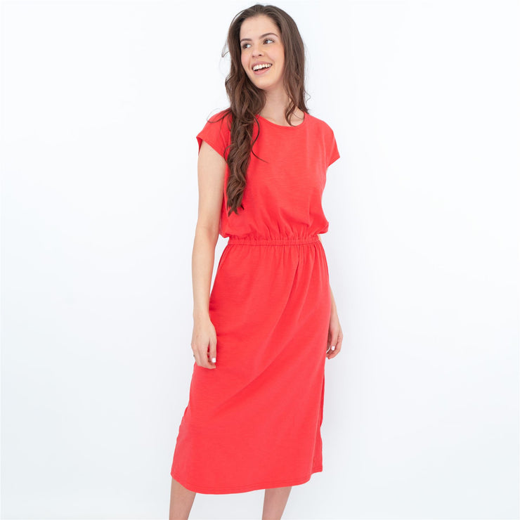Joules Alma Poppy Red Short Sleeve Jersey Midi Dresses