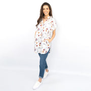 White Stuff Ivory Floral Print Billie Relaxed Linen Tunics Casual Longline Tops