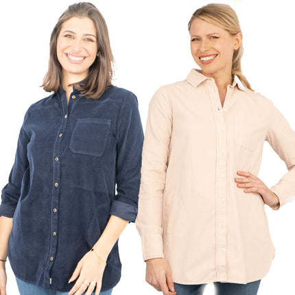 Jane Pink Fine Cord Long Sleeve Corduroy Longline Tunic Shirts Casual Tops-Quality Brands Outlet-