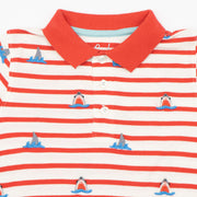 Mini Boden Boys Red Striped Shorts Sleeve Smart Casual Polo Shirts - Quality Brands Outlet