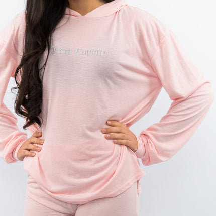 Juicy Couture Girls Pink Logo Embroidered Long Sleeve Soft Cotton Jersey Pyjama Set-Quality Brands Outlet-